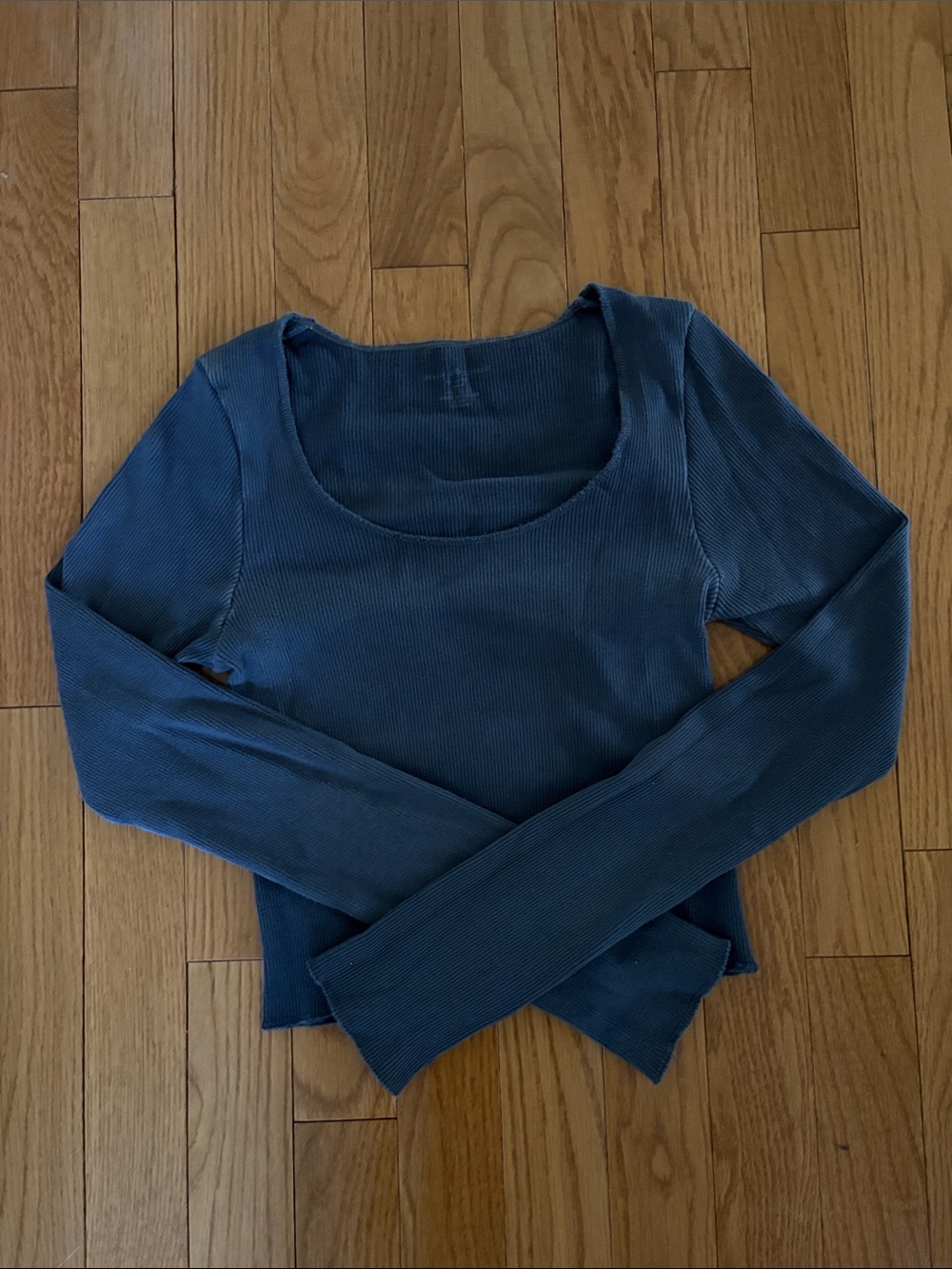 Brandy Melville Ribbed Scoop Neck Long Sleeve Top - Blue